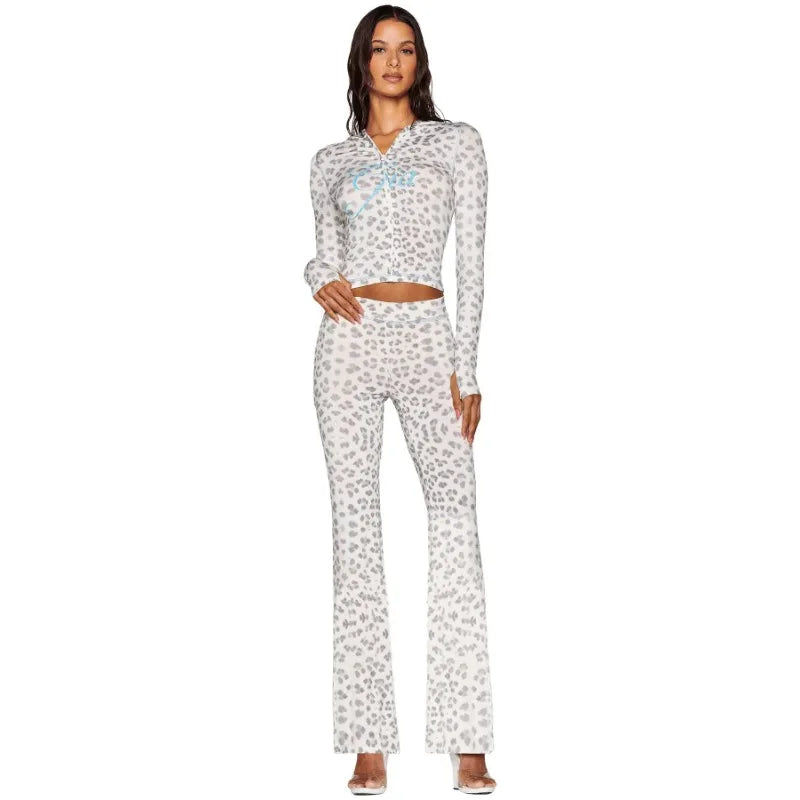 Women's Zebra Print 2-Piece Tracksuit Set – Zip Hoodie & Jogger Pants