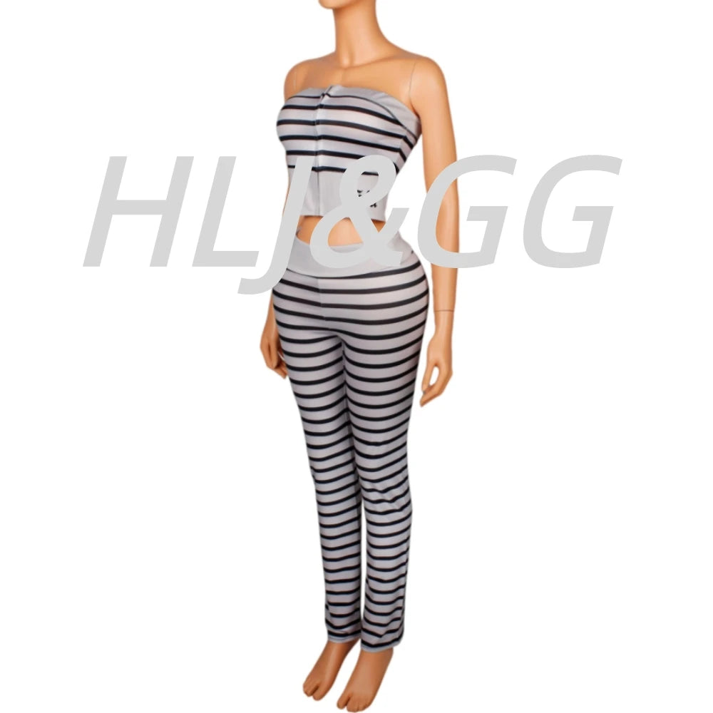 Women's Striped Off-Shoulder Crop Top & High Waist Leggings 2-Piece Set
