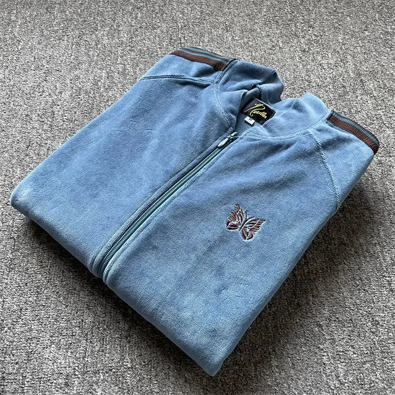 Unisex Embroidered Velvet Track Jacket – Streetwear Zip-Up