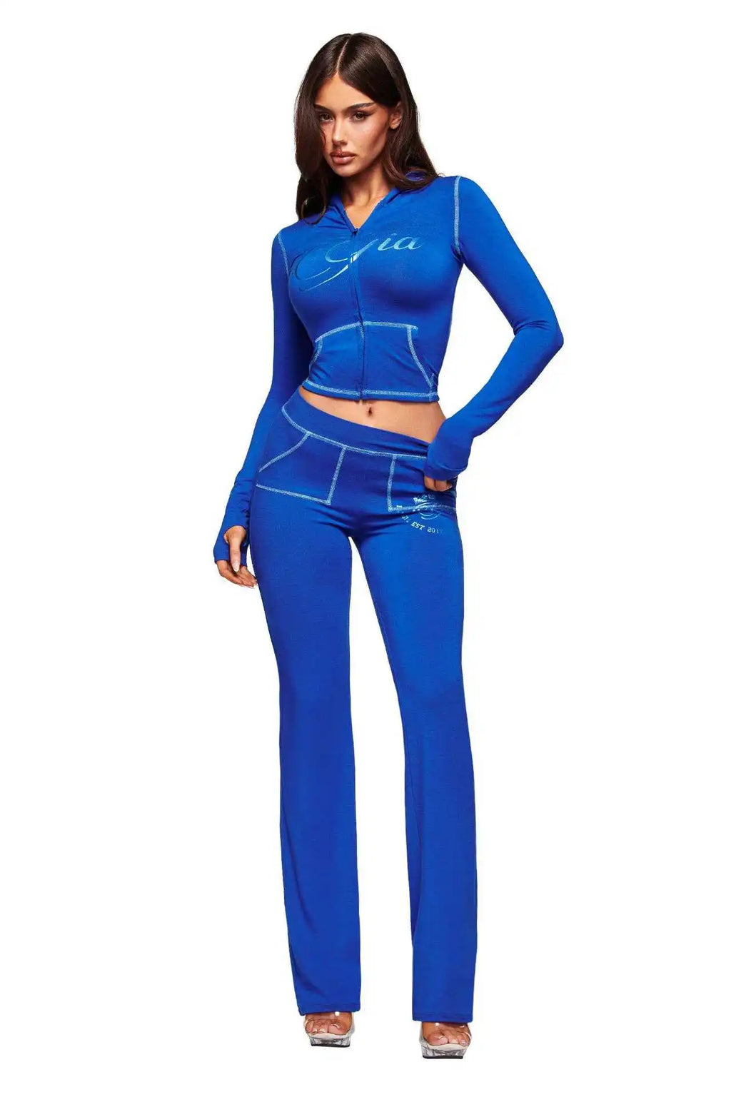 Women's Letter Print Zip-Up Jacket & Flared Pants 2-Piece Tracksuit Set