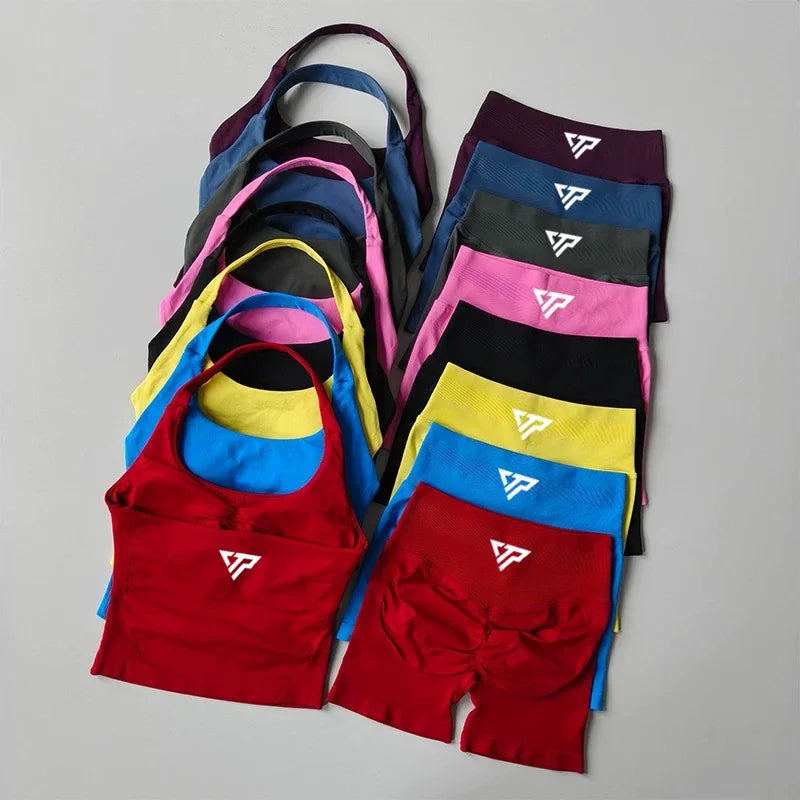 Women's Seamless Sports Bra & High Waist Gym Shorts 2-Piece Activewear Set