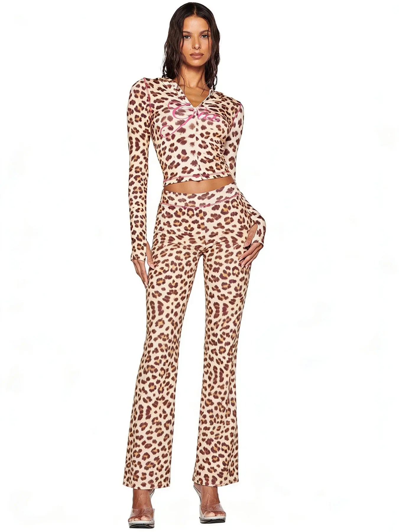 Women's Zebra Print 2-Piece Tracksuit Set – Zip Hoodie & Jogger Pants