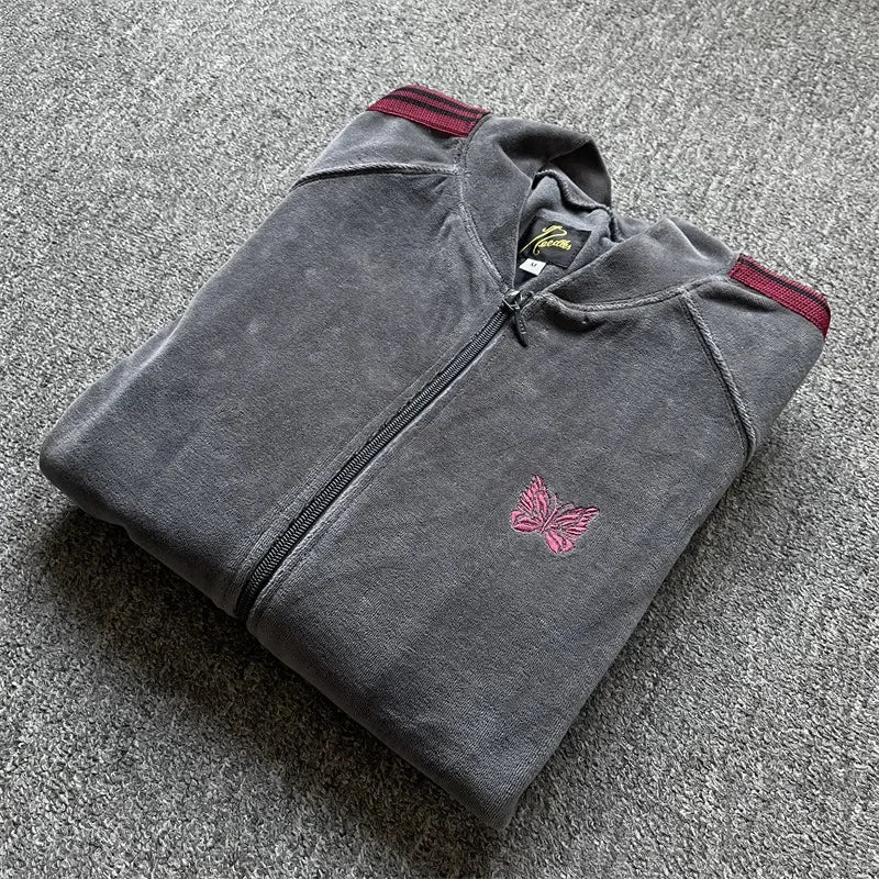 Unisex Embroidered Velvet Track Jacket – Streetwear Zip-Up