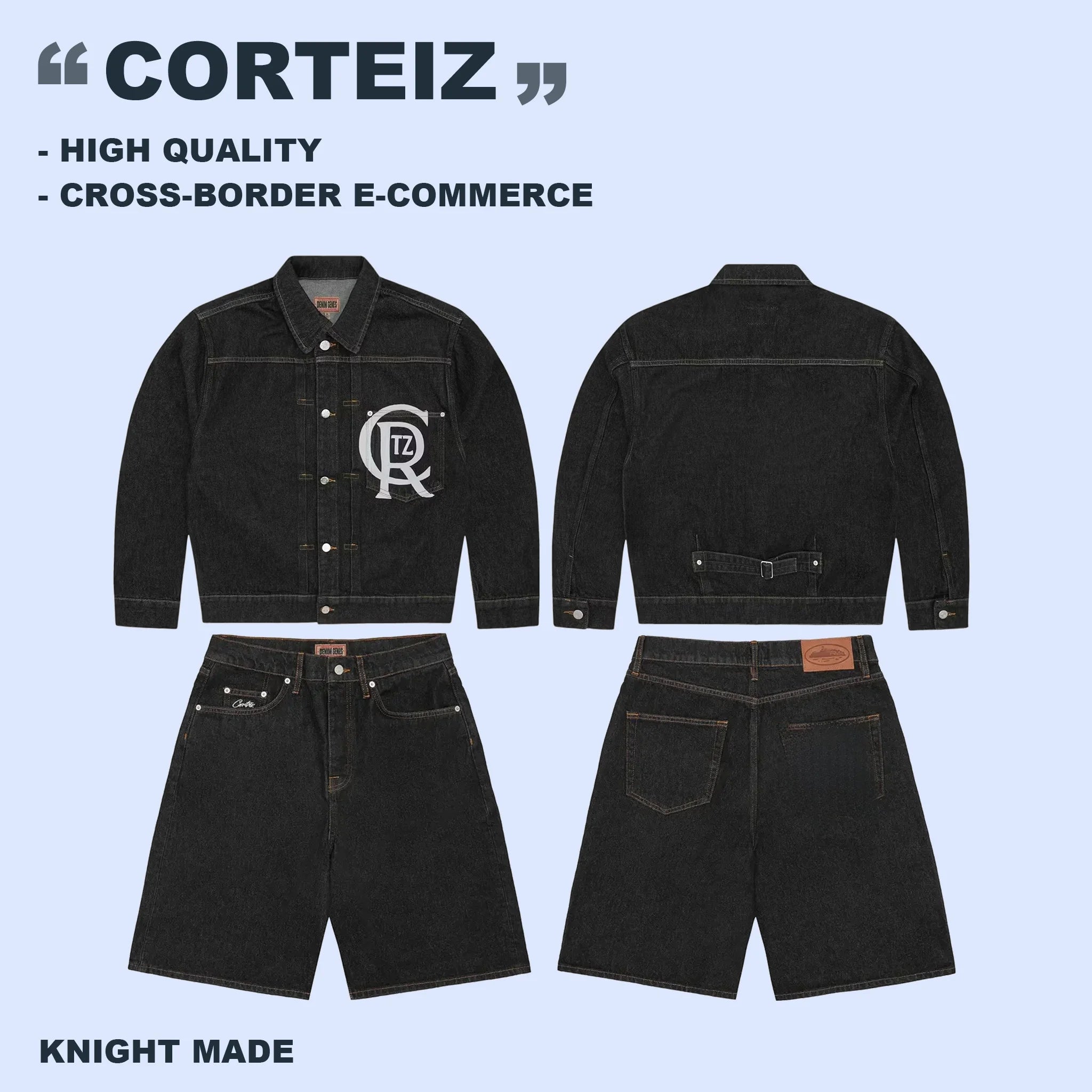 Corteiz Denim Jacket & Shorts Set – Men's Streetwear Two-Piece Outfit