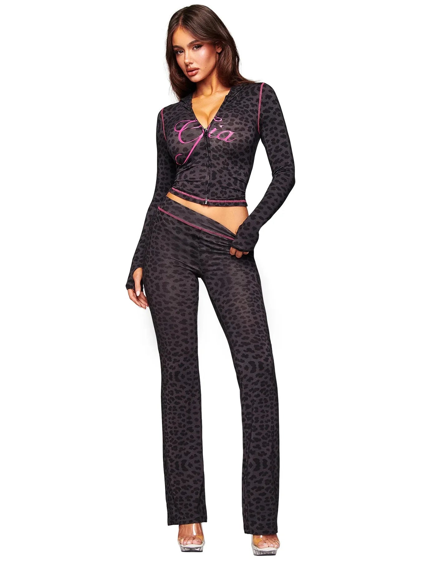 Women's Zebra Print 2-Piece Tracksuit Set – Zip Hoodie & Jogger Pants