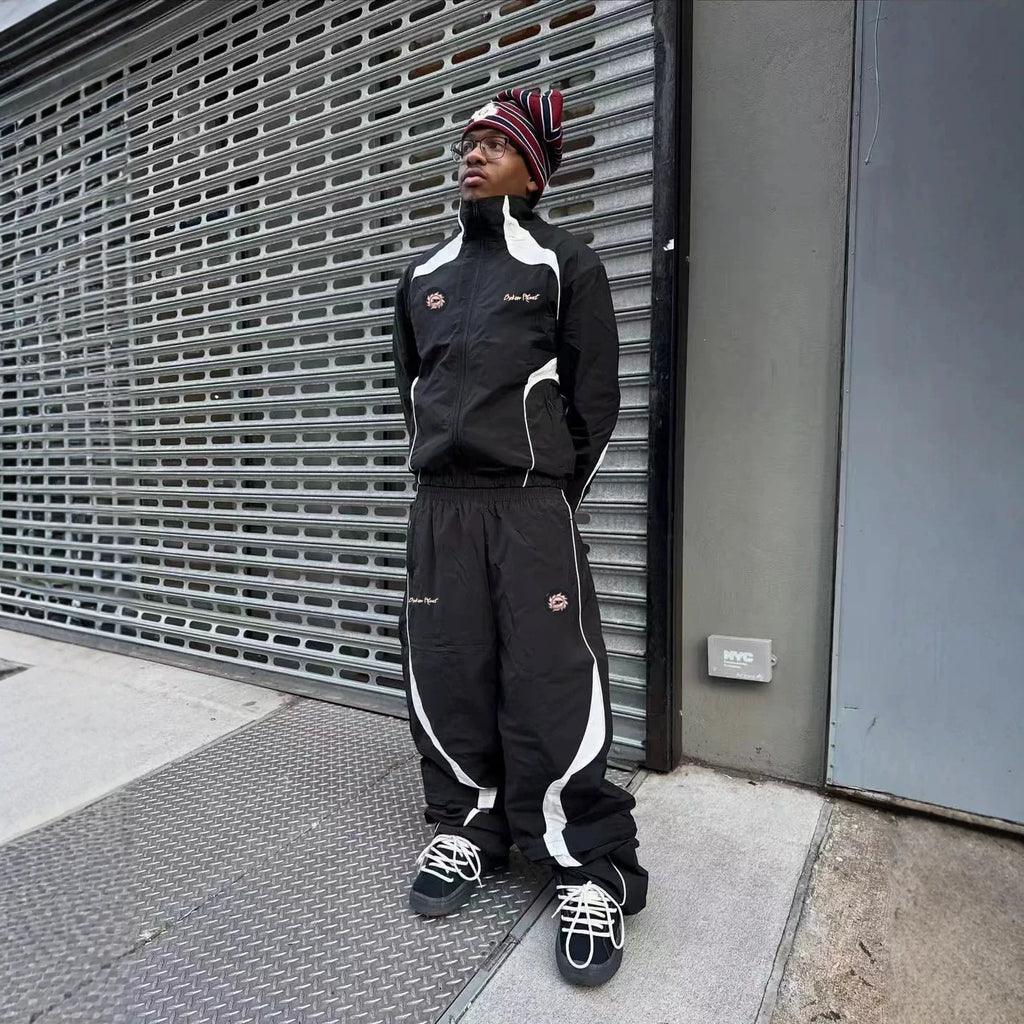 Men's Loose Fit Stand Collar Tracksuit Set – Jacket & Straight Leg Pants