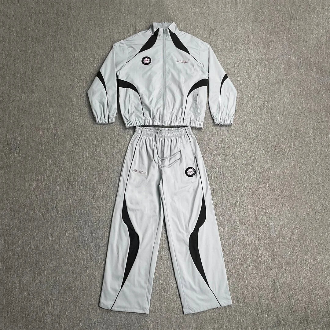 Men's Loose Fit Stand Collar Tracksuit Set – Jacket & Straight Leg Pants