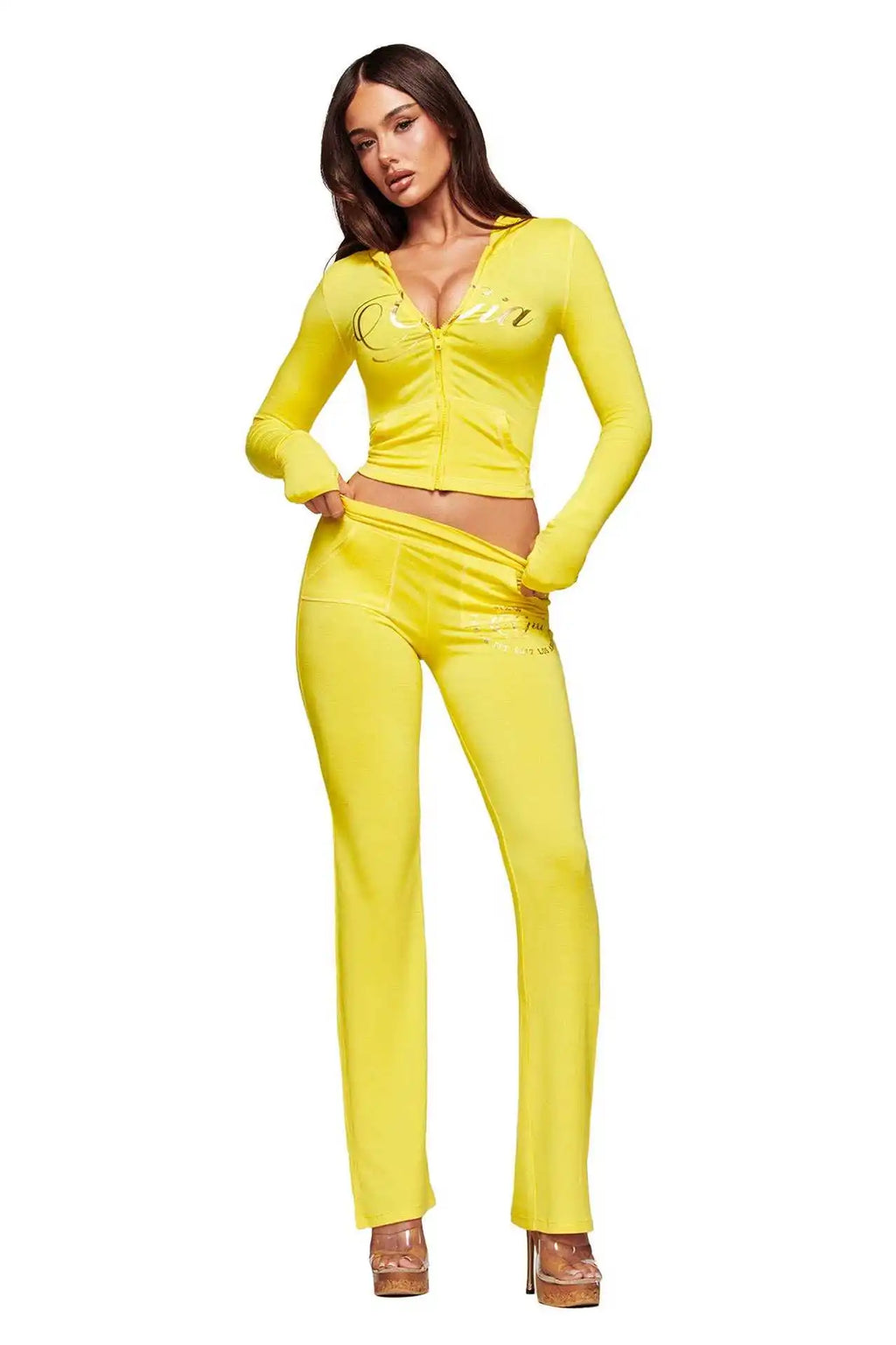 Women's Letter Print Zip-Up Jacket & Flared Pants 2-Piece Tracksuit Set