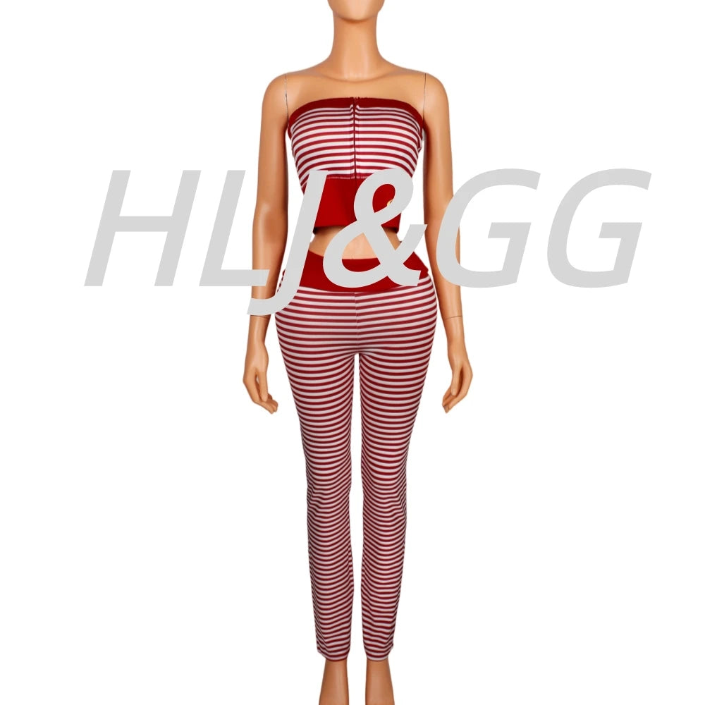 Women's Striped Off-Shoulder Crop Top & High Waist Leggings 2-Piece Set