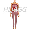 Women's Striped Off-Shoulder Crop Top & High Waist Leggings 2-Piece Set