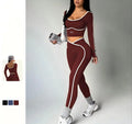 Women's Colour Block Yoga Set – Long Sleeve Crop Top & High Waist Leggings