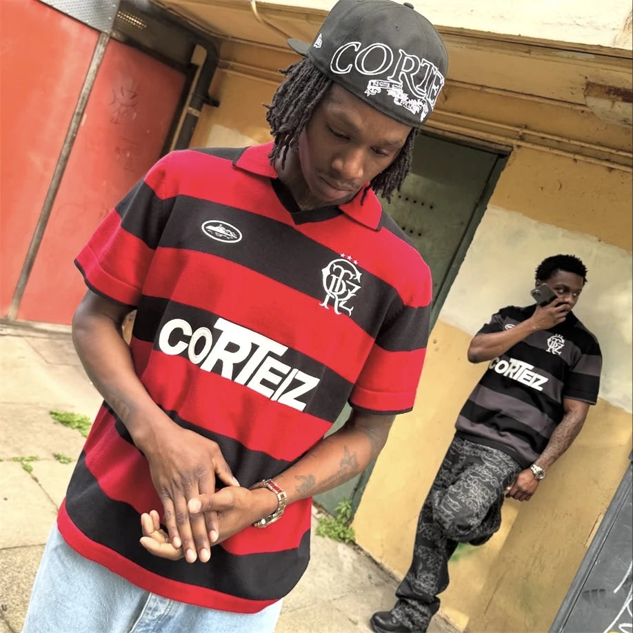 Corteiz Striped Polo Shirt – Men's Streetwear Short Sleeve Tee