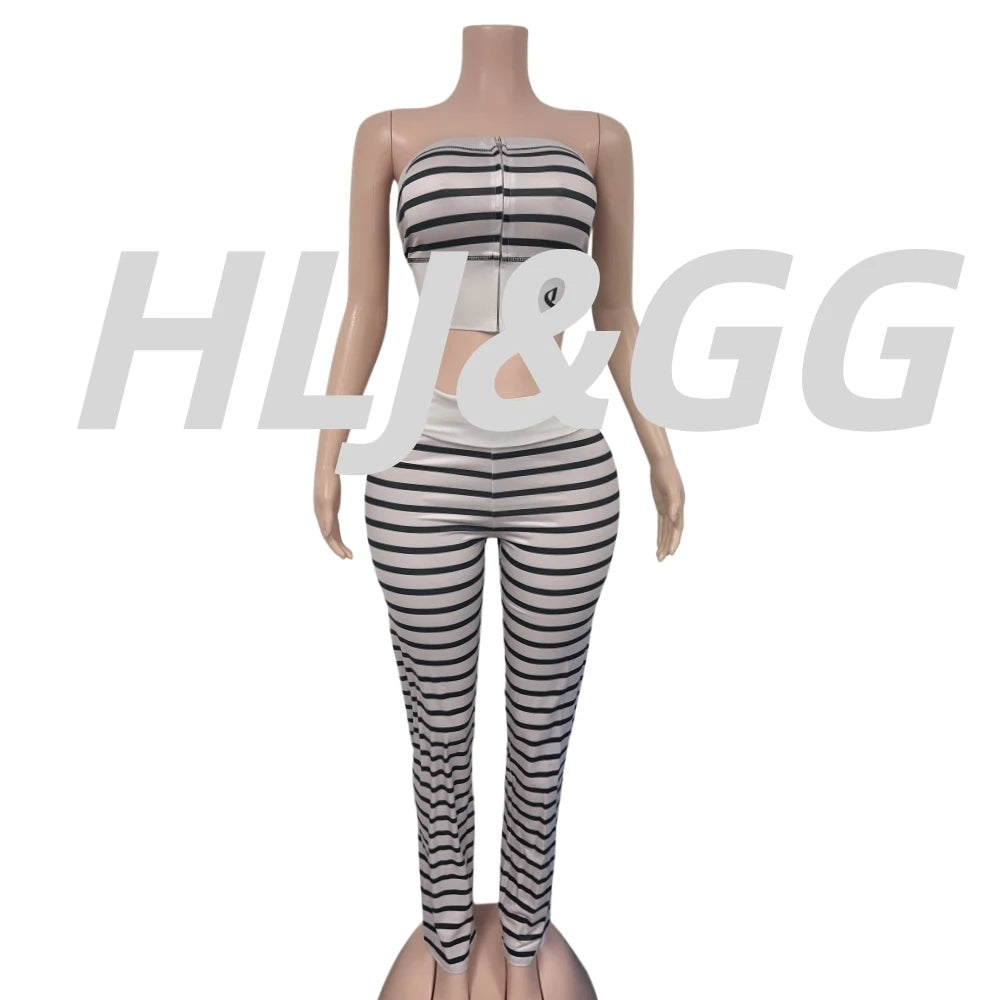 Women's Striped Off-Shoulder Crop Top & High Waist Leggings 2-Piece Set