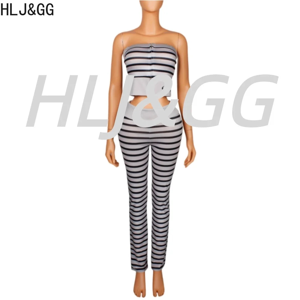 Women's Striped Off-Shoulder Crop Top & High Waist Leggings 2-Piece Set