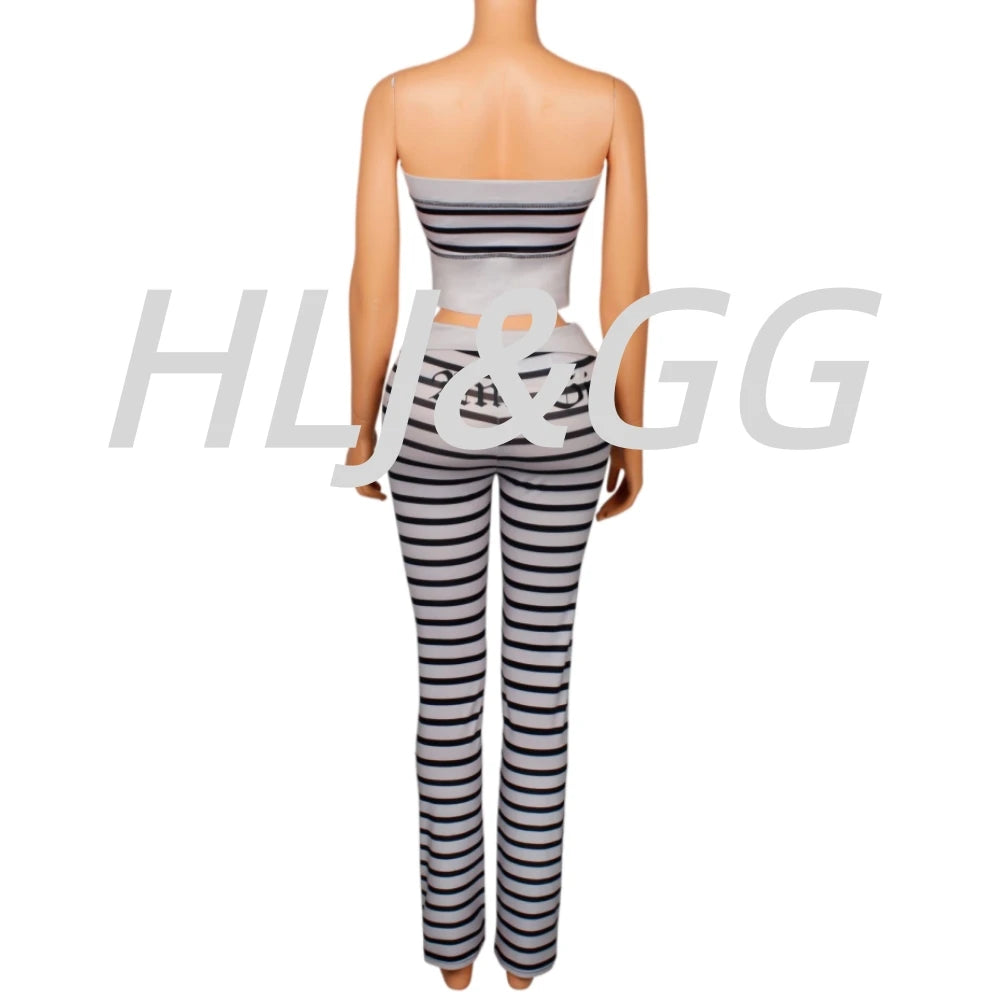 Women's Striped Off-Shoulder Crop Top & High Waist Leggings 2-Piece Set