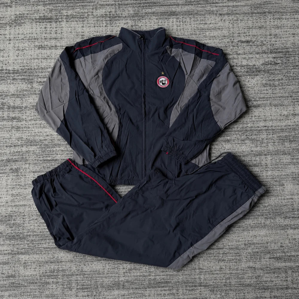Men Retro Color Block Tracksuit Set Lightweight Windbreaker Jacket Jogger Pants Casual Streetwear Sport Suit Outdoor Outfit
