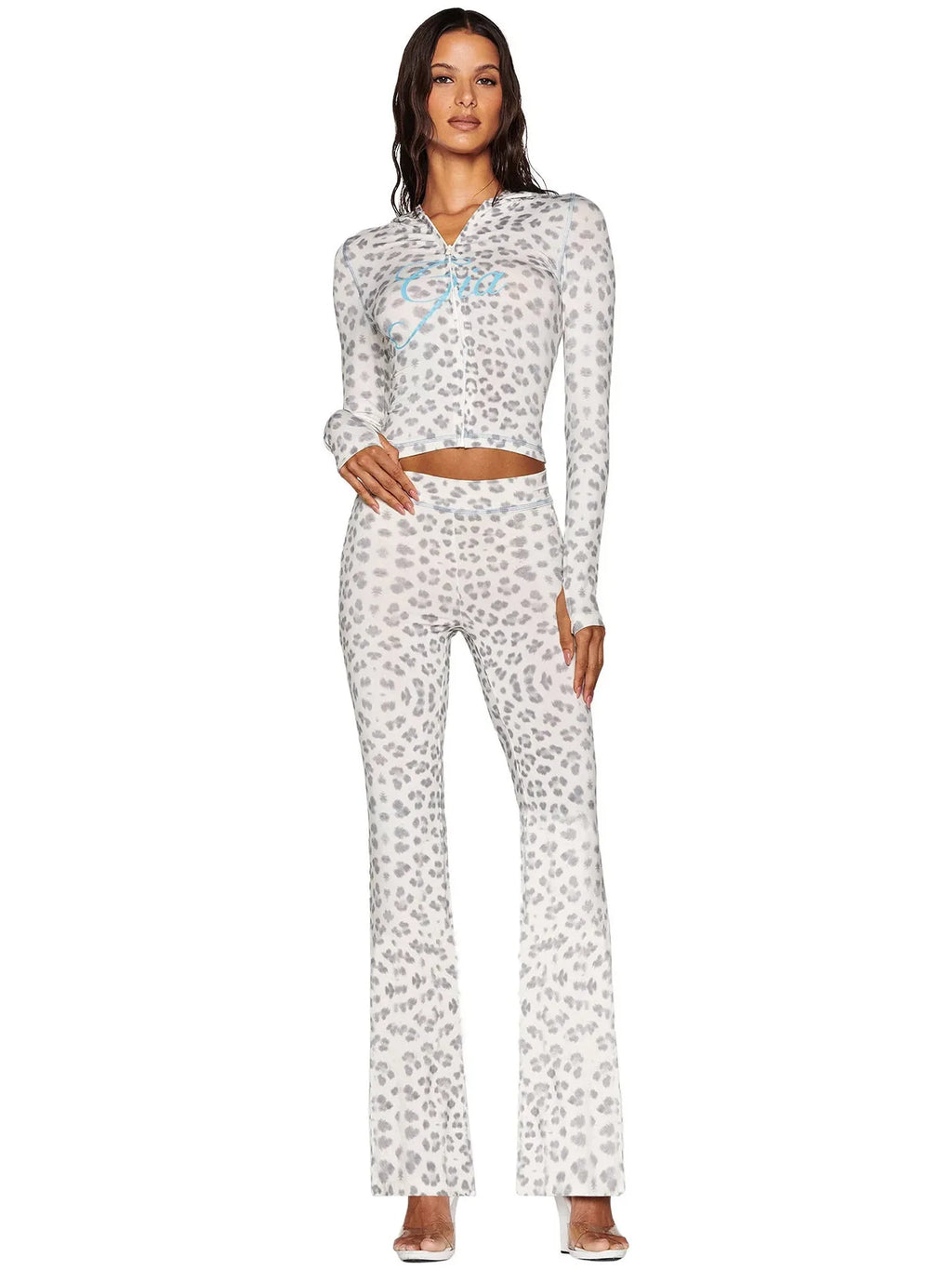 Women's Zebra Print 2-Piece Tracksuit Set – Zip Hoodie & Jogger Pants