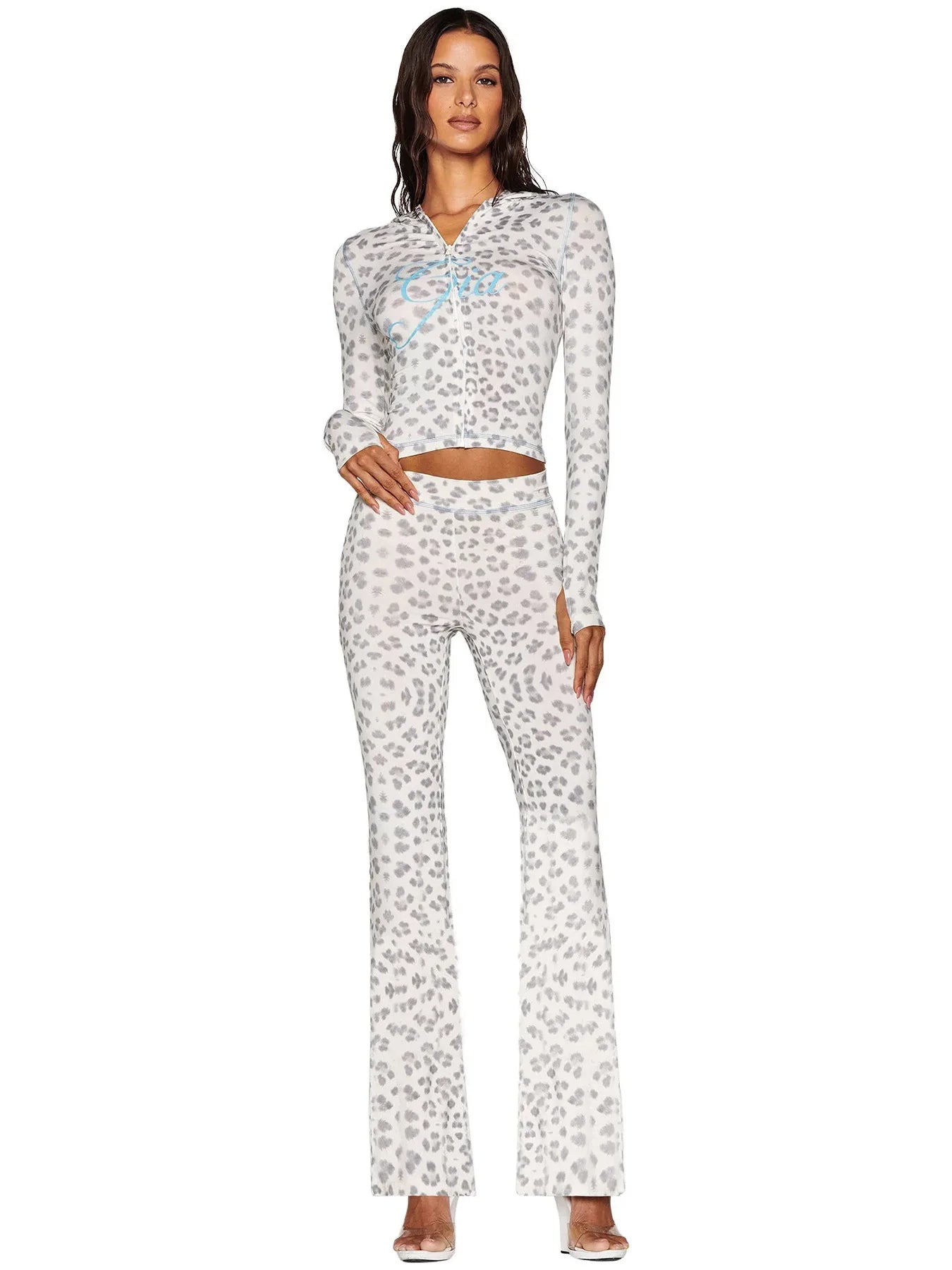 Women's Zebra Print 2-Piece Tracksuit Set – Zip Hoodie & Jogger Pants