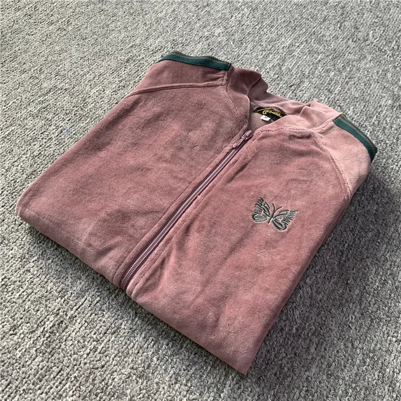 Unisex Embroidered Velvet Track Jacket – Streetwear Zip-Up