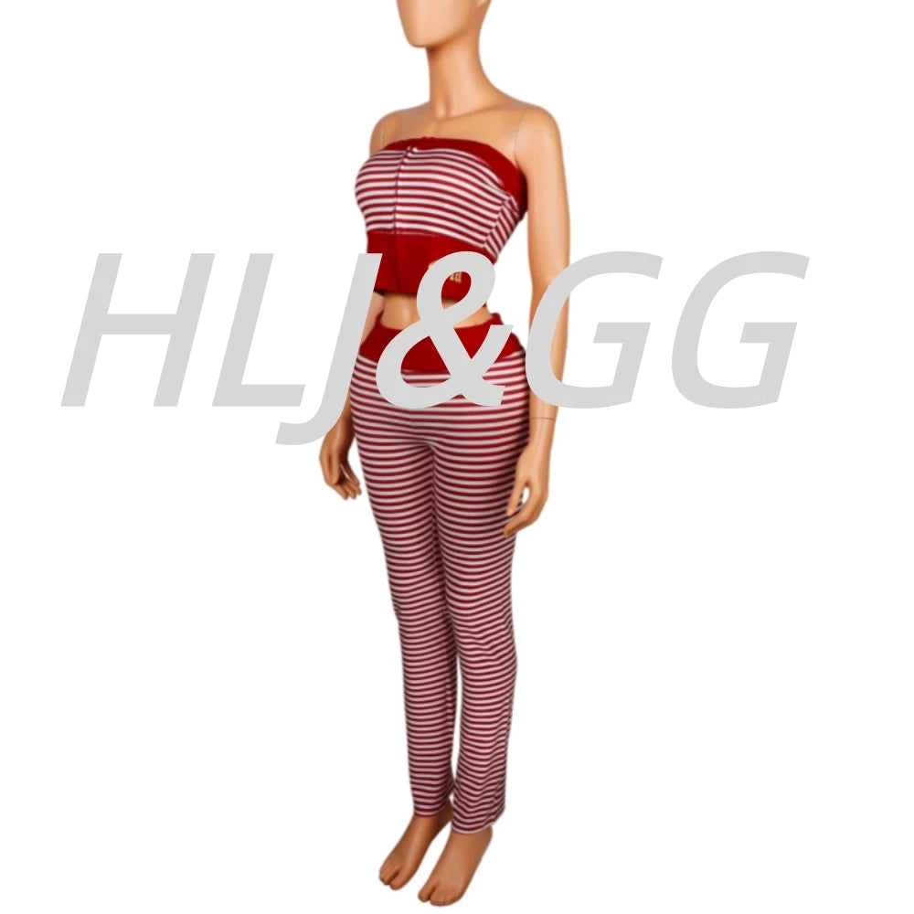 Women's Striped Off-Shoulder Crop Top & High Waist Leggings 2-Piece Set
