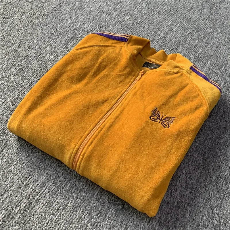 Unisex Embroidered Velvet Track Jacket – Streetwear Zip-Up