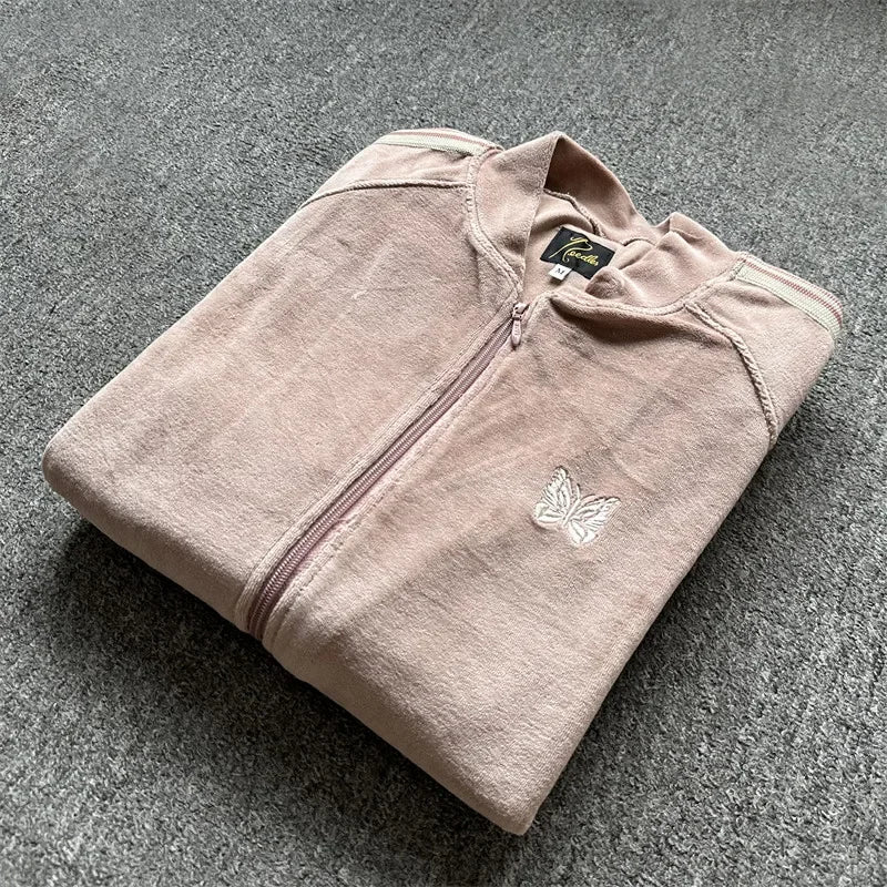 Unisex Embroidered Velvet Track Jacket – Streetwear Zip-Up