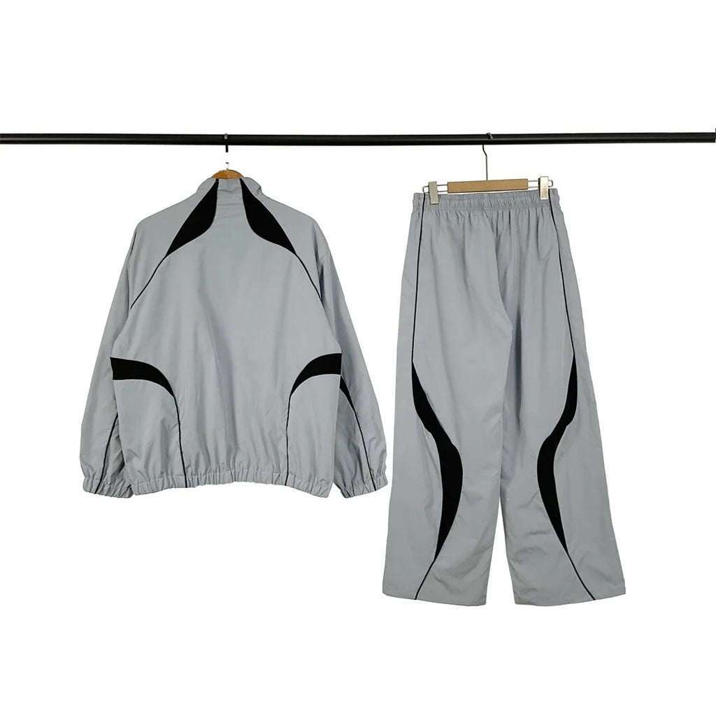 Men's Loose Fit Stand Collar Tracksuit Set – Jacket & Straight Leg Pants