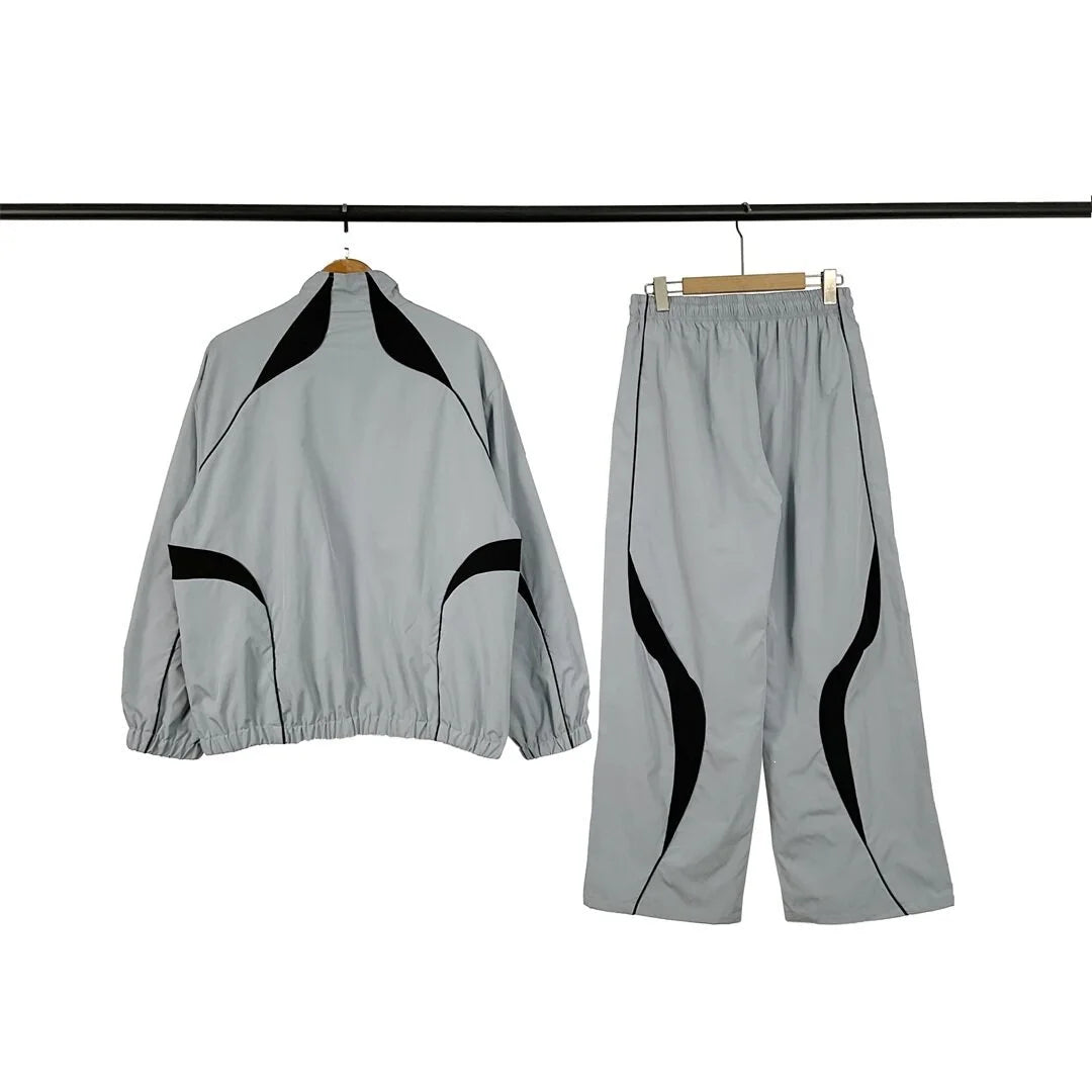 Men's Loose Fit Stand Collar Tracksuit Set – Jacket & Straight Leg Pants