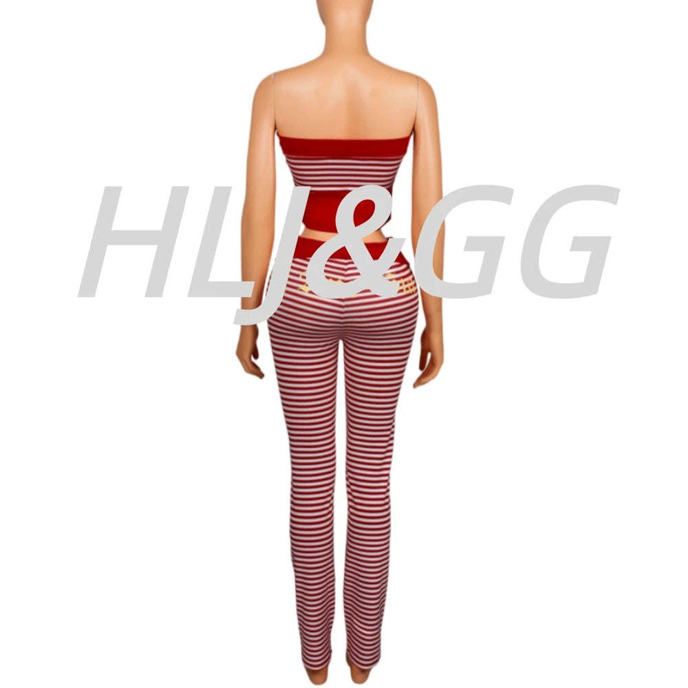 Women's Striped Off-Shoulder Crop Top & High Waist Leggings 2-Piece Set