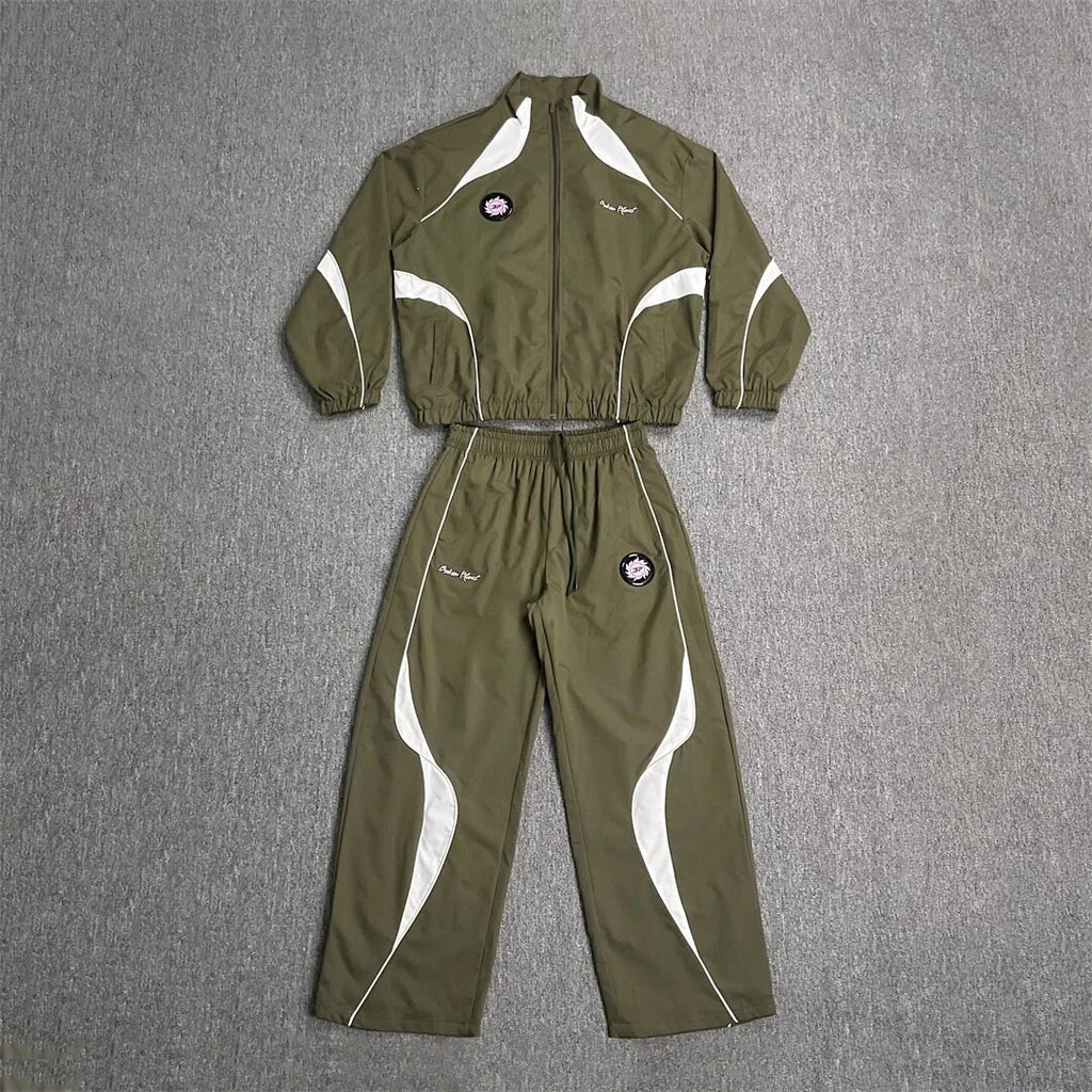 Men's Loose Fit Stand Collar Tracksuit Set – Jacket & Straight Leg Pants