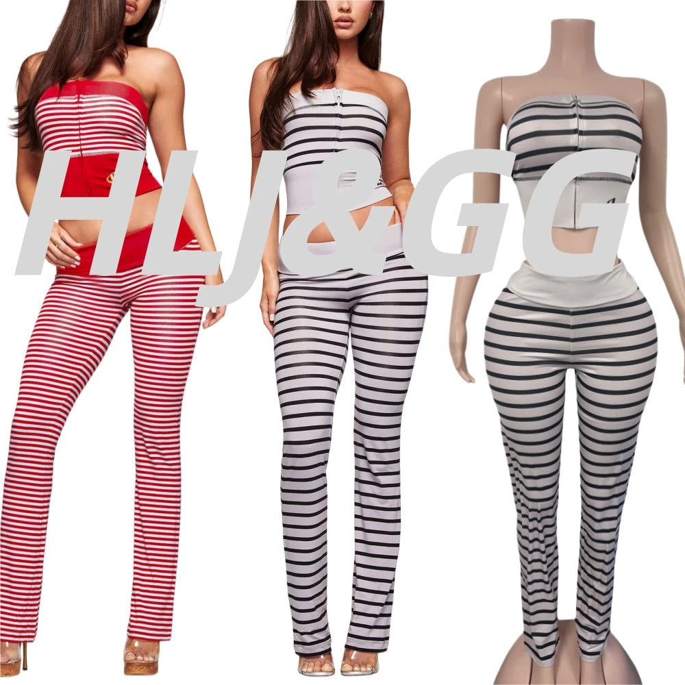 Women's Striped Off-Shoulder Crop Top & High Waist Leggings 2-Piece Set
