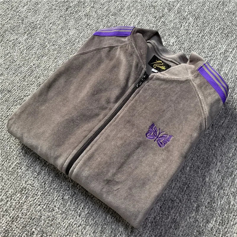 Unisex Embroidered Velvet Track Jacket – Streetwear Zip-Up