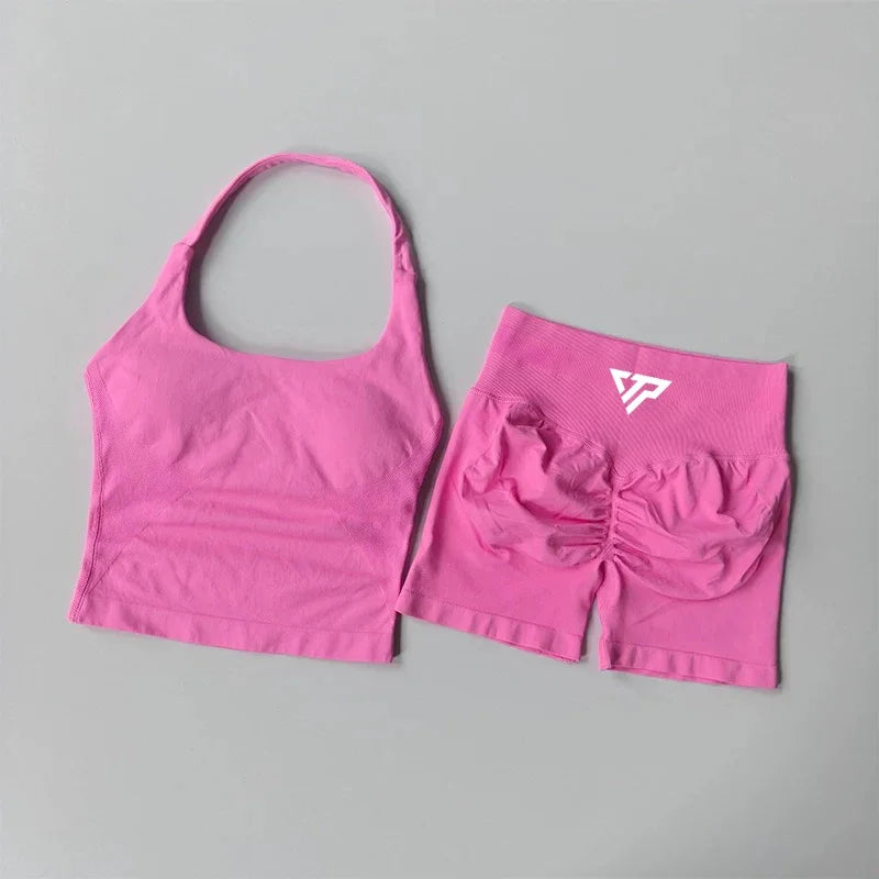Women's Seamless Sports Bra & High Waist Gym Shorts 2-Piece Activewear Set
