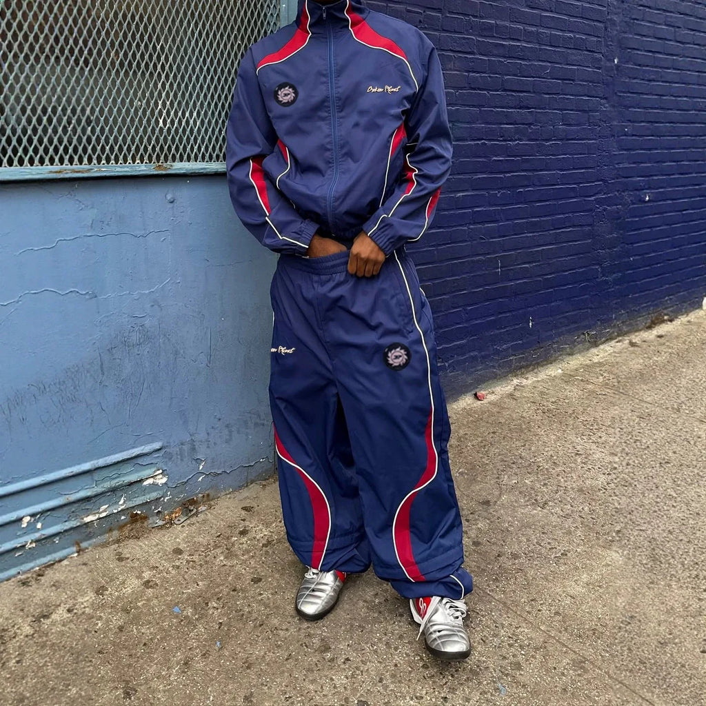 Men's Loose Fit Stand Collar Tracksuit Set – Jacket & Straight Leg Pants