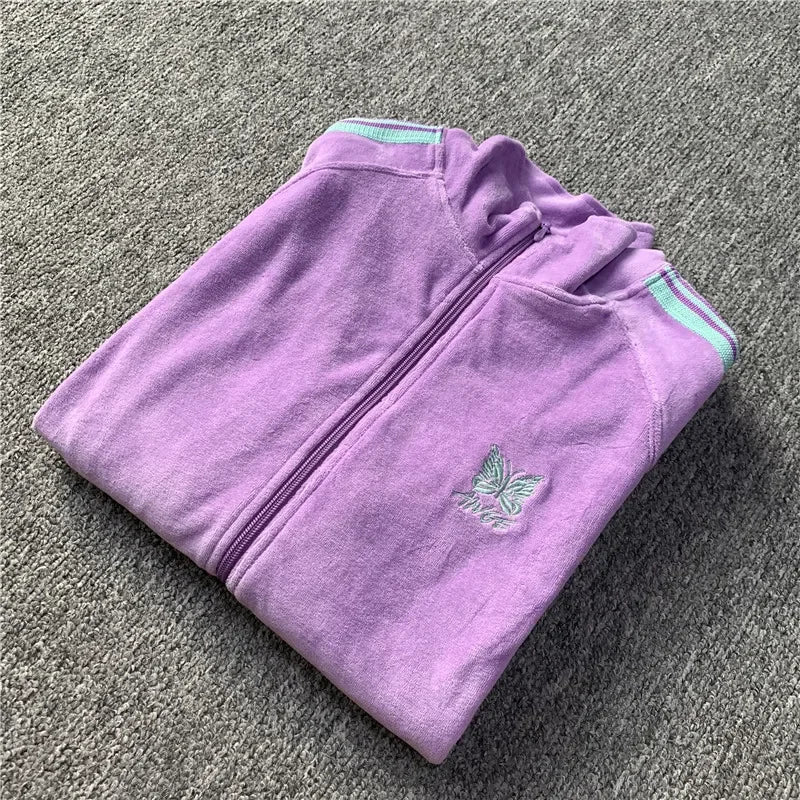 Unisex Embroidered Velvet Track Jacket – Streetwear Zip-Up